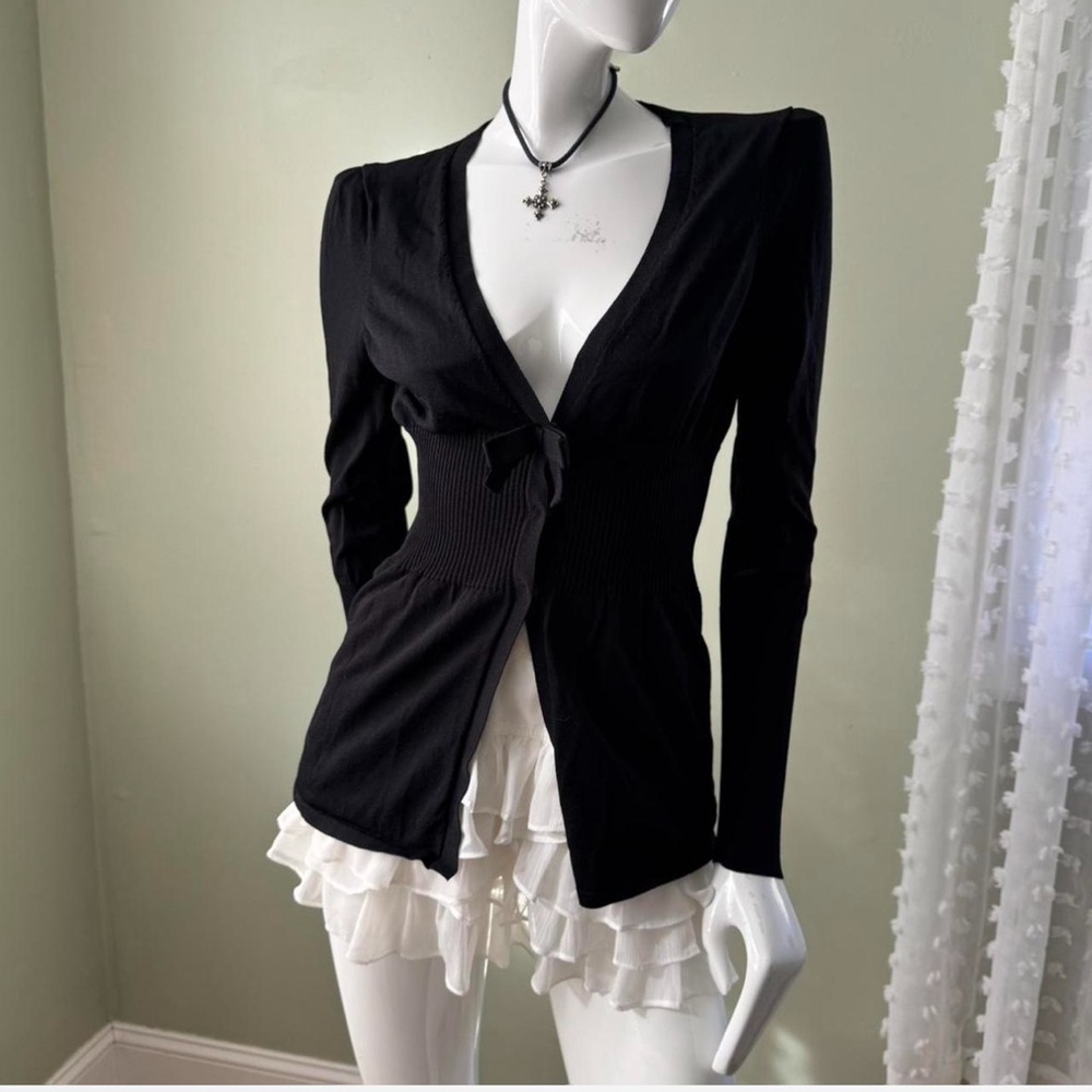 BCBGMAXAZRIA‎ Black Knit Bow-Front Cardigan Top – Size M